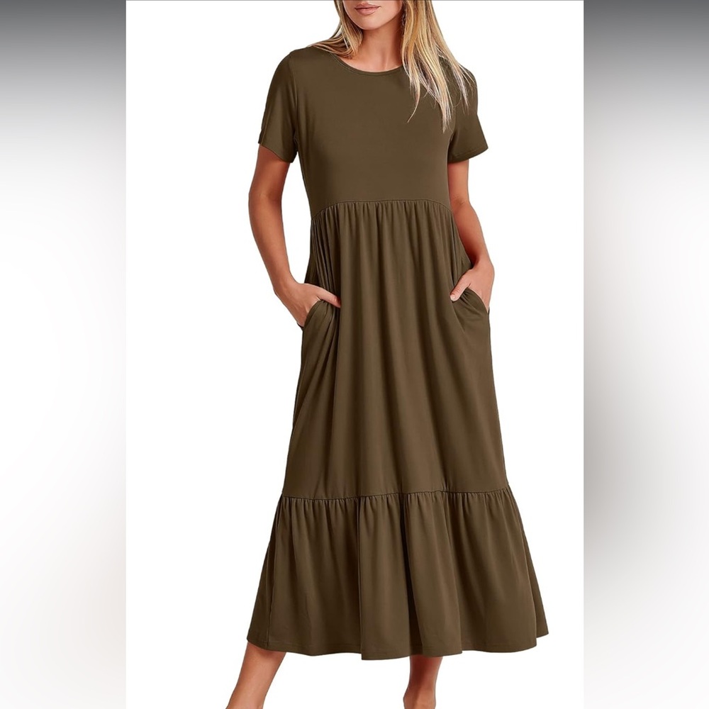 ANRABESS Brown Maxi Tiered Flowy Dress